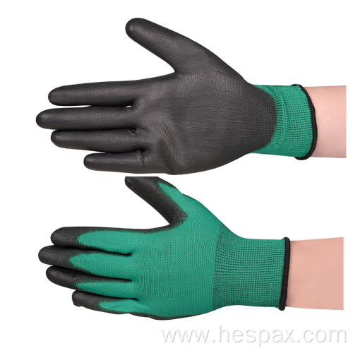 Hespax High Quality PU Palm 13G Nylon Gloves